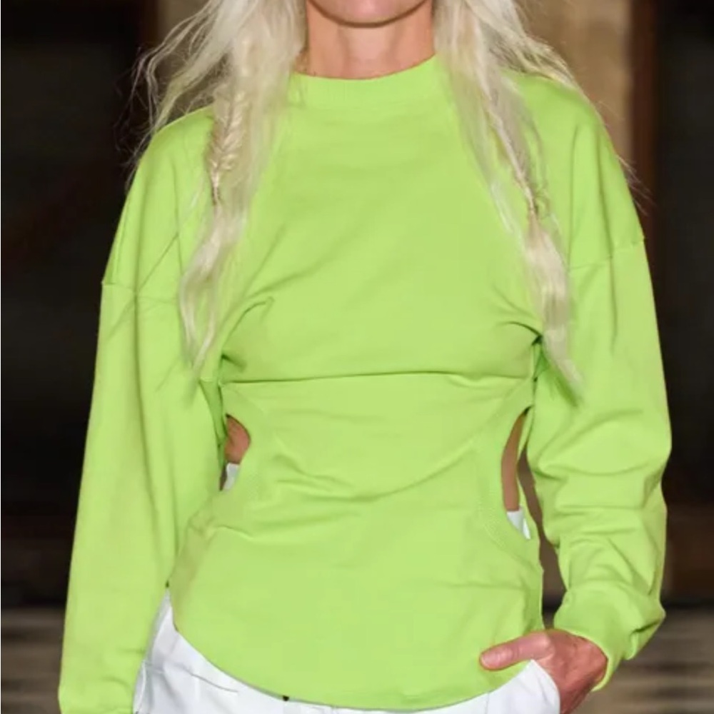 LONG SLEEVE JERSEY TOP WITH CUTOUT DETAIL ACID LIME M - Picture 7 of 9
